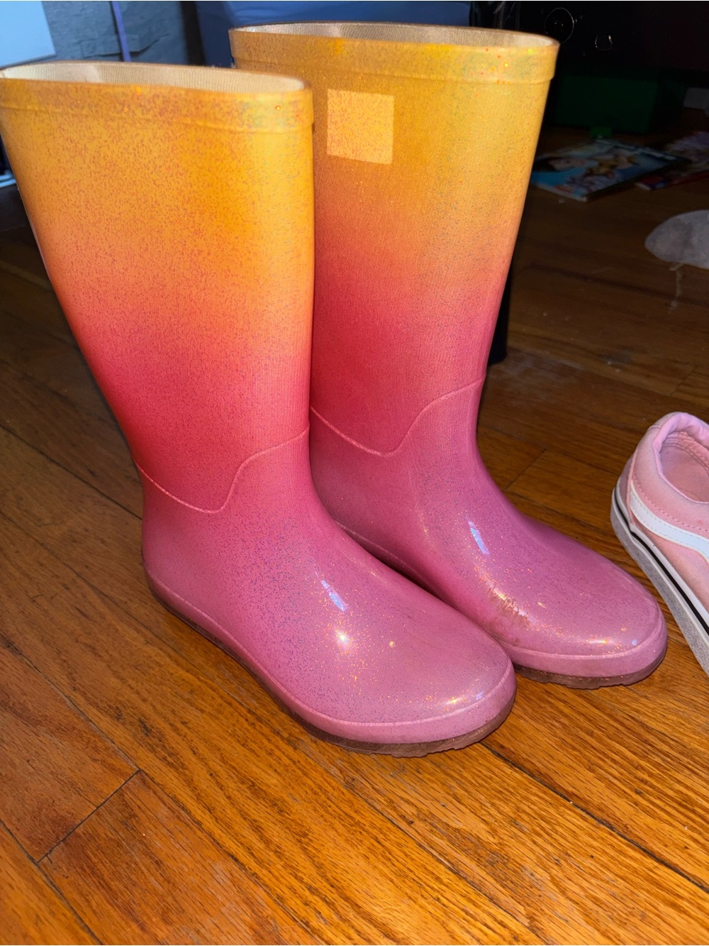 Girls' Gradient Pink Orange Rain Boots